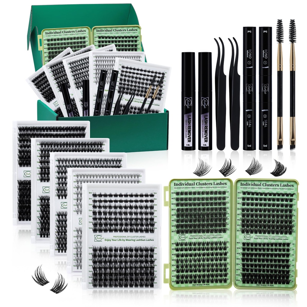 Lash Extension Kit DIY Cluster Lashes Gift Packs 6 Boxes Lash Clusters Eyelash Extensions Soft Wispy with Lash Bond and Seal*2,Remover*2,Lash Tweezers*2,Mascara Brush*2, 14 Counts(6 Boxes Kit-2)