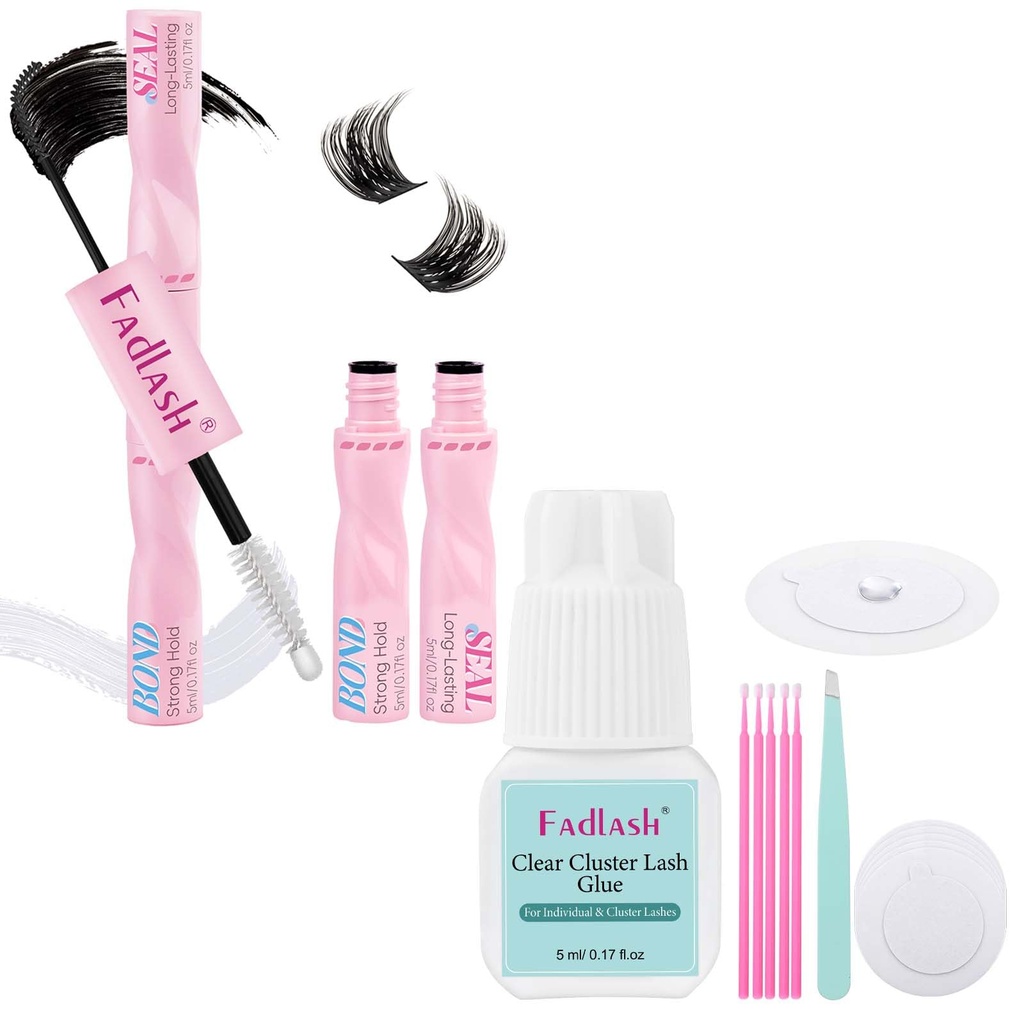 FADLASH Lash Cluster Glue DIY Waterproof Clear Fast Drying Long Lasting and Lash Bond and Seal Eyelash Glue DIY 2 in 1
