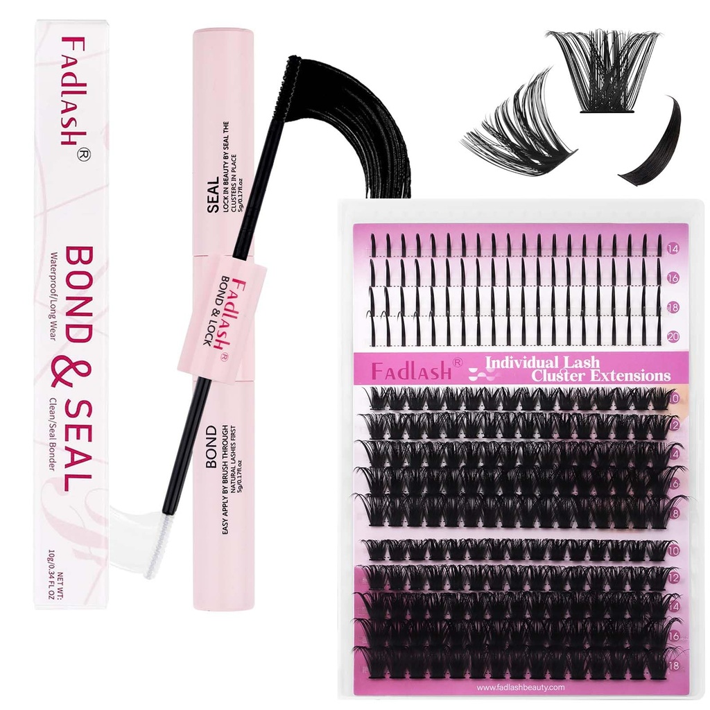 FADLASH Lash Bond and Seal DIY Cluster Lashes Glue and Lash Clusters 80D+100D 10-18mm Spikes 14-20mm