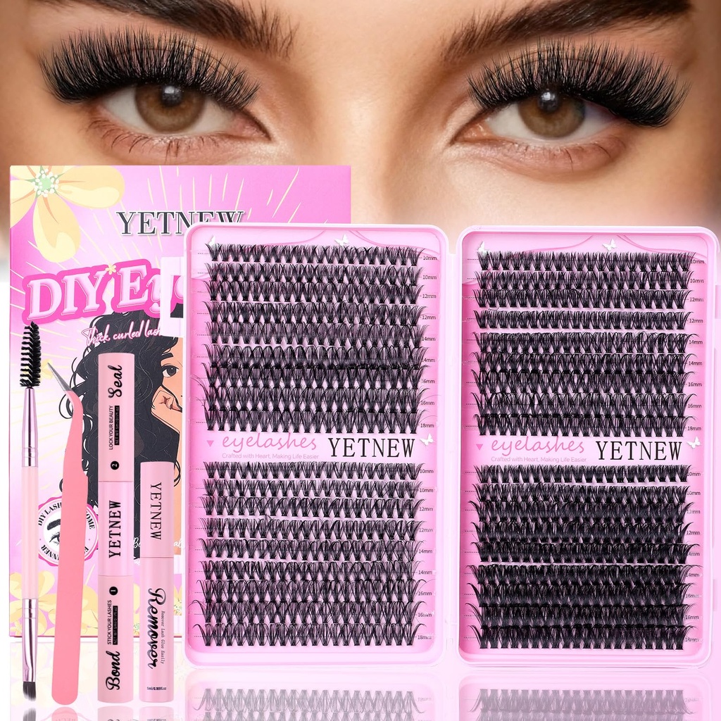 Lash Clusters Kit, 30D-60D Volume Wispy Fluffy Individual Eyelash Extensions, 720PCS DIY False Lashes with Lash Bond and Seal, Tweezers, Remover, Brush for Beginners at Home