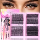 Lash Clusters Kit, 30D-60D Volume Wispy Fluffy Individual Eyelash Extensions, 720PCS DIY False Lashes with Lash Bond and Seal, Tweezers, Remover, Brush for Beginners at Home