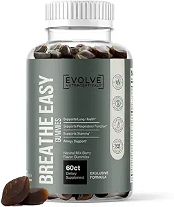 Evolve Breathe Easy Lung Gummies, Mullein Leaf, Boswelliawear, Nettle Root, Forskolin, Butterbur, Bromelain, Antiper Support, Smokers Lung, Vaping Illness