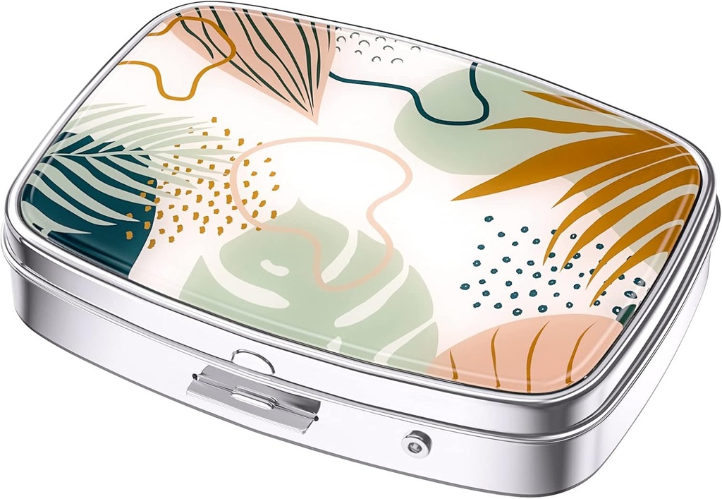 Nipichsha Pill Box, Küçük Pill Case for Purse & Pocket, Cute Travel Medicine Organizer, Portatif Tıp Konteynerleri Vitaminleri, İlaçları, Fish Oil & Supplements, Boho Leaves