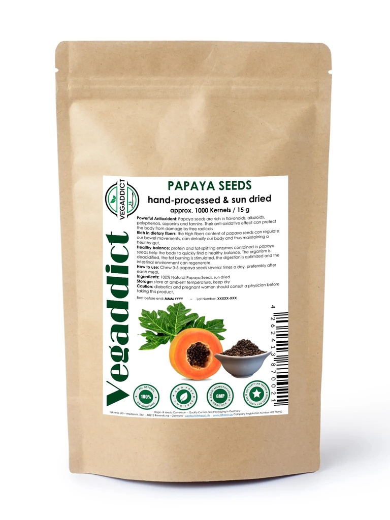 100% Natural Sun Dried Papaya Seeds | High Papain & Carpain Content | No Additives | Vegan | Laboratory Tested | Gluten & Lactose Free | Ethycally sourced | (approx 1000 seeds)
