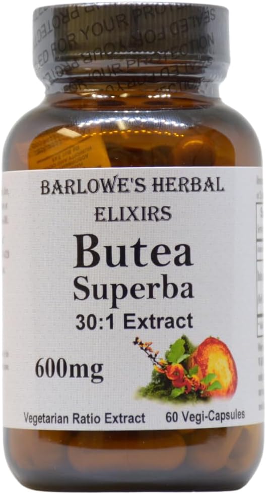 Barlowe's Herbal Elixirs Butea Superba Extract 30:1 | 600 mg Per Capsule | Thai Male Vitality Herb | 60 Vegan Capsules | High Flavonoid Content | Stearate-Free, Glass Şişed