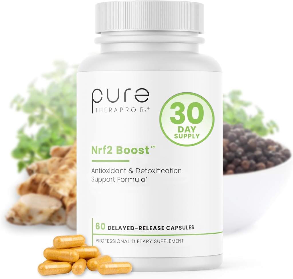 Pure TheraPro Rx Nrf2 Boost - NRF-2 Activator with Patented Sulforaphane, Curcumin, Green Tea & Trans-Pterostilbene | Antioksit Stresi Azmak için Tamam, ABD'de (60 Vegan Capsules)