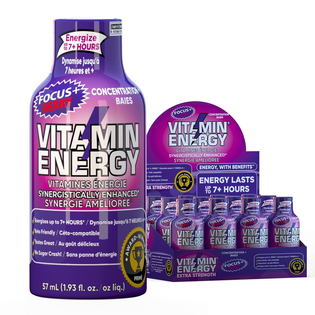 Enerji Odaklığı + Ekstra Güçlü Enerji Shot 12 Pack, 260 mg Doğal Caffeine, B-Vitamins, CoQ10, Amino Asits, Focus, Verimlilik & Clarity, Zero Sugar, Gluten-Free, 1.93 fl oz