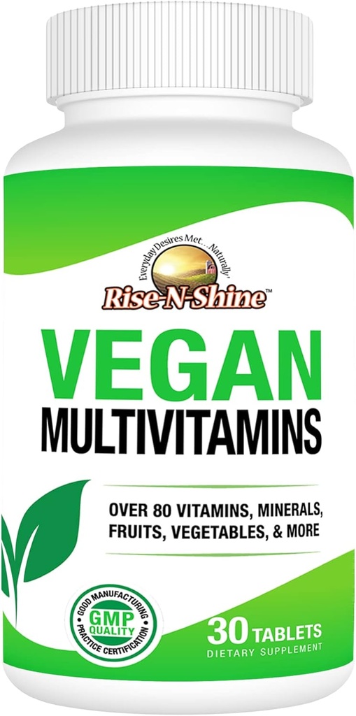 Rise-N-Shine Vegan MultiVitamins Complete Daily MultiVitamin και MultiMineral για άνδρες και γυναίκες με πάνω από 80 βιταμίνες, ορυκτά, φρούτα, λαχανικά και περισσότερα 30 μέτρα