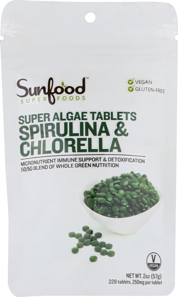 Ηλιακά χάπια Chlorella Spirulina - Spirulina και Chlorella Powder Pills, Green Algae Supplement Πλούσια σε Chlorophyl, Broken Cell Wall, Vegan - 2 oz Bag