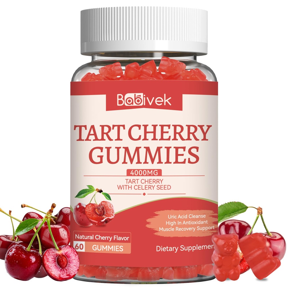 Tart Cherry Gummies with Celery Seed Extract – 4000mg Equivalent Per Serving，2-in-1 Antioxidant & Uric Acid Support – Vegan, Pectin-Based, Delicious Natural Cherry Flavor, 60 Gummies