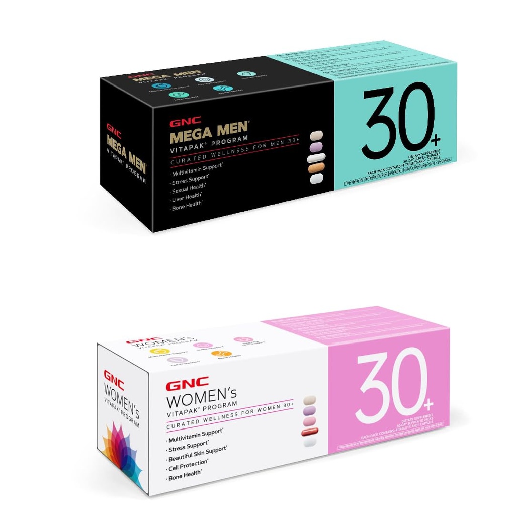 GNC Men's and Women's 30+ Daily Vitapak Bundle (2 Items): Women's & Men's (30 Servings)