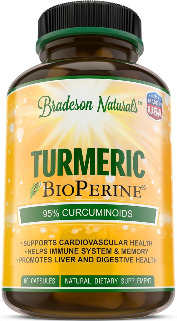 Turmeric Curcumin with BioPerine 1500 mg - Natural & Health Inflammatory Support with 95 Standardized Curcuminoids for Potency & Abxia - 60 Capsules with Black Pepper