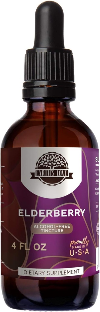 Dünya'nın Aşkı - Yaşlı Alkol Özgür Herbal Türlü Tincture, Super-Concented Elderberry (Sambucus Nigra) kıl Berry (4 Fl Oz)