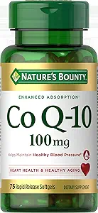 Nature's Bounty CoQ10, Sağlıklı Kan basıncı, 100 mg, Hızlı Yayın Softgels, 75 Kont