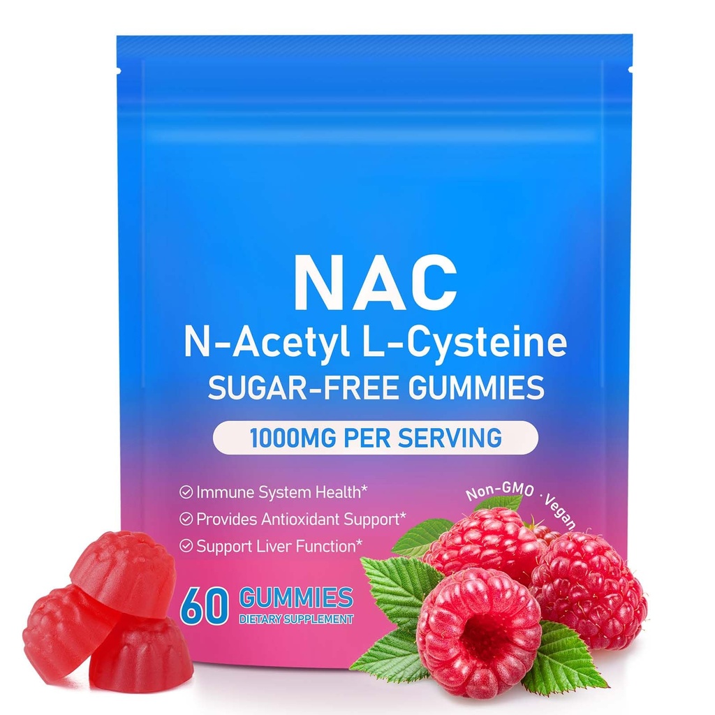 NAC Supplement N-Acetyl Cysteine, Nac Gummies 60pcs, Support Immnue, Liver Function, Antioxidant Support, Nac 1000mg Per Serving, Non-GMO, Vegan, Sugar-Free