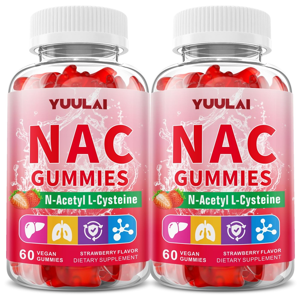 2 Pack NAC Gummies for Adults & Kids, 1000mg N-Acetyl Cysteine Supplement for Antioxidants & Immune Support, Sugar-Free, Vegan, Strawberry Flavor, 120 Count