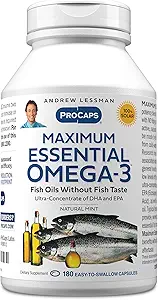 ANDREW LESSMAN Maximum Essential Omega-3 Mint - 180 Softgels - Ultra-Pure, High Potency Omega-3 Oils. High DHA, No Stomach Upset, No Contaminants, No Mercury. Small Easy to Swallow Softgels