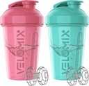 VELOMIX -2 Pack- 20 oz protein Mixer Şişeler - 2 Wirex Whisk | Protein Shakes ve Pre Workout | Protein Shaker Şişe Paketi (Pink/Turquoise)