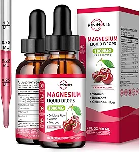 2 Pack Glycinate Liquid Drops, Magnezyum Glycinate, Taurate & Citrate Liquid Drops for Bone, Sleep, Calm, Muscle, Energy & Relaxation, High Abxia, Sugar-Free Cherry Flavor