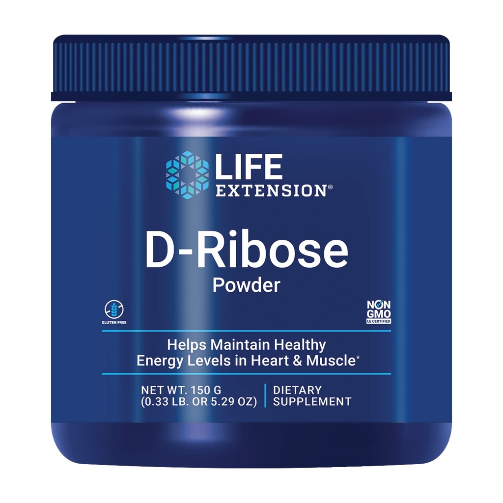Life Extension D-Ribose Powder, Dissolve in Liquid to Encourage Cellular Energy Production and Support Heart and Muscle Health, Gluten-Free, Non-GMO, Vegetarian, 150 Grams