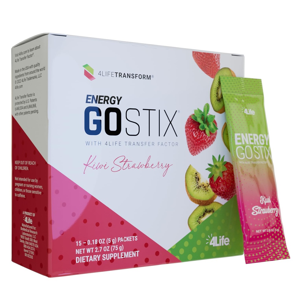 4Life - Energy Go Stix Kiwi Strawberry - Energy Supplement with Amino Acids, Green Tea, Yerba Mate, Ginseng, Supports Energy and Daily Wellness - 15 Packets