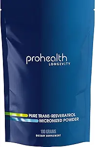 ProHealth Longevity Bulk Trans Resveratrol Toz 100 Grams - Pure Farm Grade, Scoop başına 1000 mg, Superior Abors ve Bioavailability