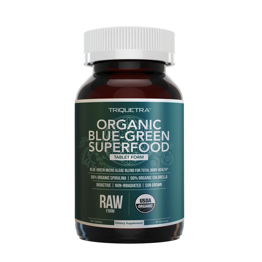 Organic Spirulina & Chlorella Tablets – 4 Organic Certifications, Raw, Non-Irradiated – 50/50 Blue Green Algae Blend – Antioxidant Content Equal to 5 Servings of Vegetables (120 Tablets)