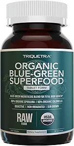 Organik Spirulina & Chlorella Tabletleri - 4 Organik Sertifikalar, Raw, Non-Irradiated - 50/50 Blue Green Algae - Anti Contentya 5 Sebzelilere eşit (120 Tablet)
