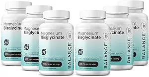 Magnezyum Bisglycinate 200 mg - Yüksek Aborpsiyon Chelated Supplement - Stomach, Gluten-Free, Supports Sleep, Muscle Cramps & Pozitif Mood - 120 Capsules (Pack of 6)
