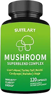 Mushroom Supplement Capsles, Mushrooms Complex, Lions Mane, Cordyceps, Chaga, Reishi, Turkey Tail, Maitake, Συμπληρώματα εγκεφάλου για τη μνήμη και εστίαση, 2 Μήνες προσφοράς