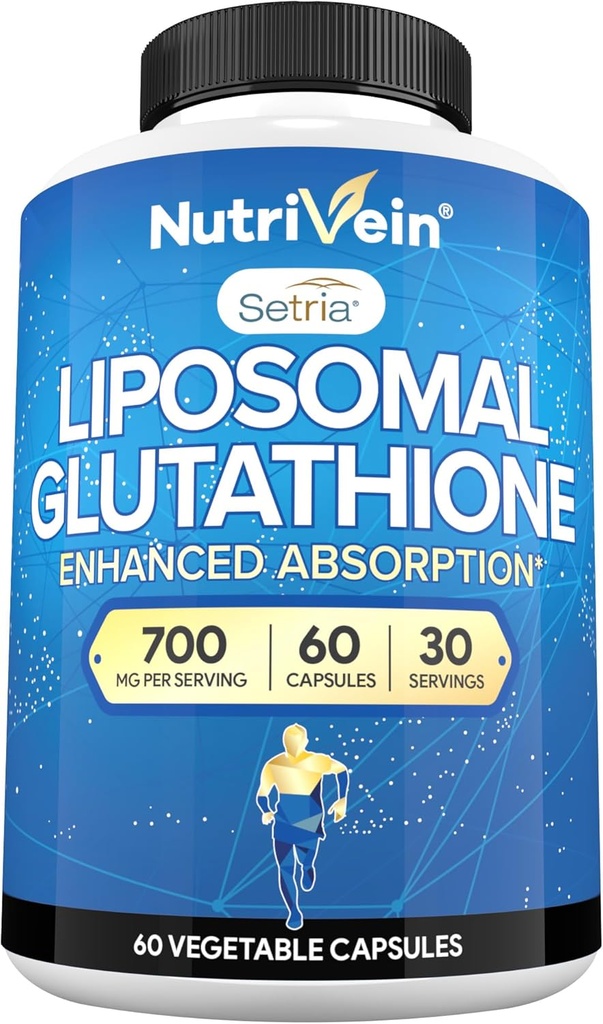 Nutrivein Premium Liposomal Glutathione Supplement 700 mg - 60 Caps - Pure Reduced Glutathione Setria - Master Antioksi - Hücre Koruma, Temizleme, Liver, Beyin, Vitality ve Savunmalar