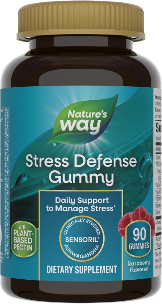 Ο τρόπος της φύσης Άγχος Άμυνα Gummies, Υποστήριξη στρες *, Υποστηρίζει Ισορροπημένη Κορτιζόλη Ανταπόκριση *, με Sensoril Ashwagandha, Βιταμίνες B6, C, και D3, Βατόμουρο Γεύση, 90 Gummies (Packaging May Vary)