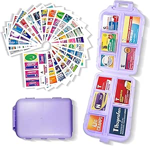 Tıp Etiketleri ile Pocket Eczanesi 146 Etiketler Seyahat Günlük Pill Konteyner Mini İlaç Organize Depolama Pill Organizer Travel Essentials Pill Case 7 Day Pill Organizer (Purple, 1 Pack)