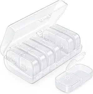 AUVON XL Haftalık Pill Organizer 2 Times a Day, Pill Box 7 Day with One-Side LargeOpens for Easy to Use, White AM PM Pill Case for Drug, Vitamins, Fish Oils, Supplements