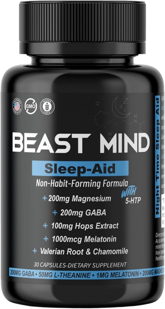 Non-Habit Forming Sleep Aid: Wake Up Refreshed - Ισχυρή Φόρμουλα με μελατονίνη, GABA, Βαλεριάνα Root, Χαμομήλι, Μαγνήσιο για Ξεκούραστο & Βαθύ Ύπνο - 30 Κάψουλες