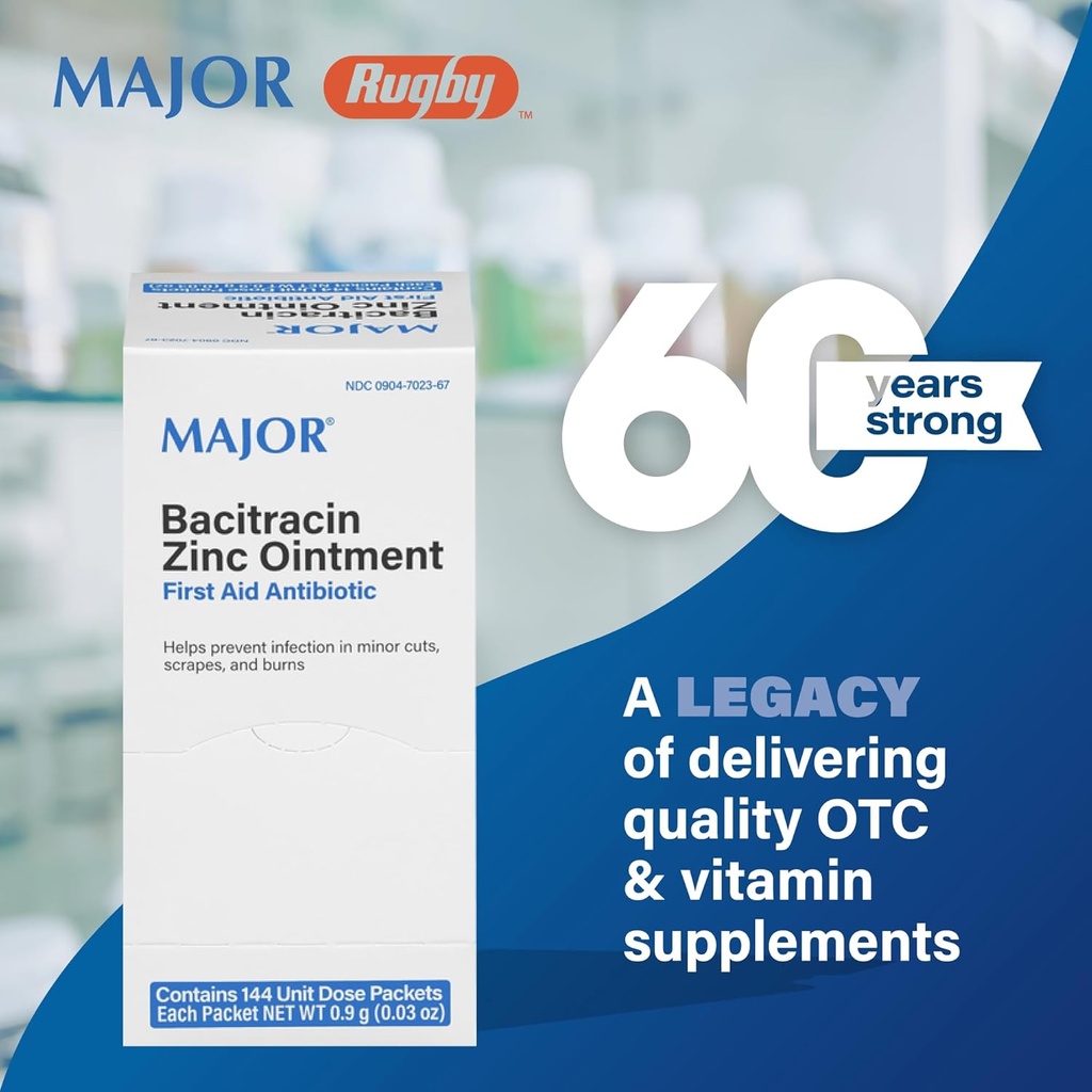 MAJOR Bacitracin çinko Ointment First Aid Antibiyotik - Contains 144 Unit Dose Packets