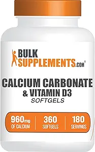 BulkSupplements.com Ανθρακικό ασβέστιο & βιταμίνη D3 Softgels - Ασβέστιο και βιταμίνη D3, Ασβέστιο & D3 συμπλήρωμα για την ανοσοποιητική υποστήριξη - Χωρίς γλουτένη, 2 Softgels ανά υπηρεσία, 360 Count (Pack of 1)