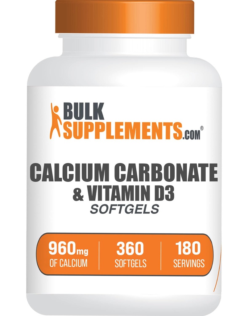 BulkSupplements.comuba Carbonate & Vitamin D3 Softgels - Gıda ve Vitamin D3, Immune Support - Gluten Free, 2 Softgels per Service, 360 Count (Pack of 1)