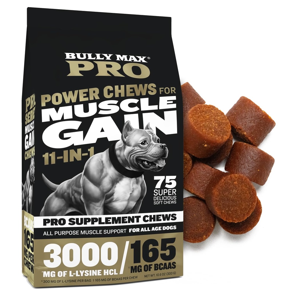 Bully Max 11-in-1 Muscle Power Chews - Yüksek Protein Köpek Tamamı Puppy & Yetişkin Köpekler için Sağlıklı Tedaviler - Tüm Breeds için Premium Kas Builder - 75 Tasty Yumuşak Köpek Chews - Tüm Breeds için Sağlıklı Tedaviler - 75 Tasty Yumuşak Köpek Chews