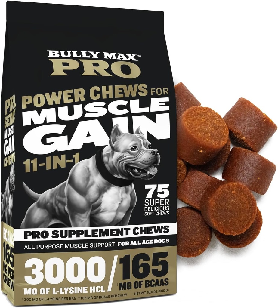 Bully Max 11-in-1 Muscle Power Chews - Yüksek Protein Köpek Tamamı Puppy & Yetişkin Köpekler için Sağlıklı Tedaviler - Tüm Breeds için Premium Kas Builder - 75 Tasty Yumuşak Köpek Chews - Tüm Breeds için Sağlıklı Tedaviler - 75 Tasty Yumuşak Köpek Chews