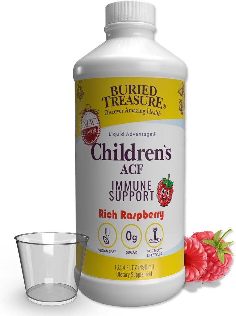 Thried Treasure Childrens ACF Advanced Immune Support, Cherry Flavor, 16oz w/Dose Cup, Immune Booster Supplement for Kids, Liquid Herbal Immunity Formula w/Vitamin C Elderberry Enchinacea Zinc