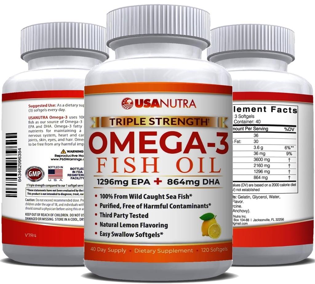 Ωμέγα 3 Fish Oil Συμπλήρωμα 3600mg με EPA και DHA για γυναίκες και άνδρες υποστηρίζει κοινή, εγκέφαλος και καρδιά υγεία 120 Softgels, 40 ημέρες προσφοράς