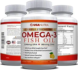 Omega 3 Fish Oil Supplement 3600 mg with EPA and DHA for Women and Men Supports Joint, Brain and Heart Health 120 Softgels, 40 Day Supply Health