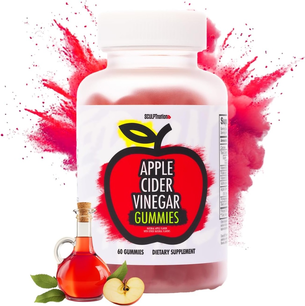 Sculpt Nation by V Shred Apple Cinegar Gummies - Υγιεινό Superfood Snack, Μεταβολισμός και Digestion Υποστήριξη - 60 ACV Keto Gummies