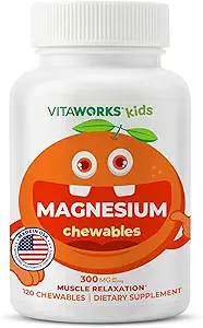 Çocuk Magnezyum Chewable | Great Tasting | 300 mg Magnezyum Supplement | Vegan, GMO ve Gluten Ücretsiz Magnezyum Supplement | Kas Fonksiyonları için | 120 Chewables | Vitaworks