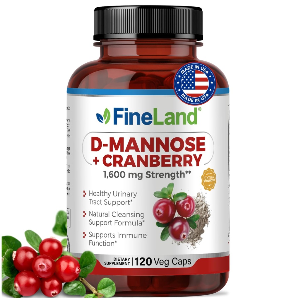 FineLand D-Mannose + Cranberry – 1600 mg per Service – 120 Vegan Capsules – Urinary Tract & Blad Health Support – Non-GMO, Gluten-Free, Made in USA