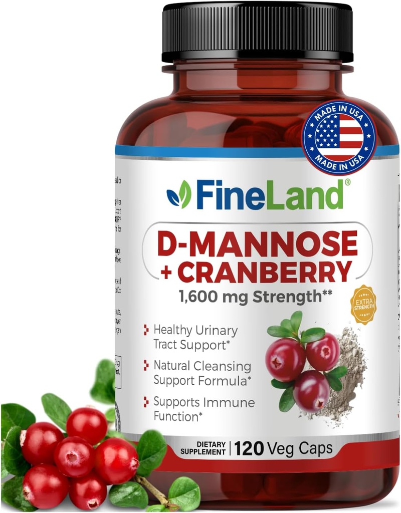 FineLand D-Mannose + Cranberry – 1600 mg per Service – 120 Vegan Capsules – Urinary Tract & Blad Health Support – Non-GMO, Gluten-Free, Made in USA