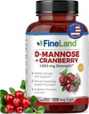FineLand D-Mannose + Cranberry – 1600mg ανά σερβιρίσματος – 120 κάψουλες Vegan – Υποστήριξη για την υγεία του ουροποιητικού συστήματος και της ουροδόχου κύστης – Μη ΓΤΟ, Χωρίς γλουτένη, Κατασκευασμένο στις ΗΠΑ