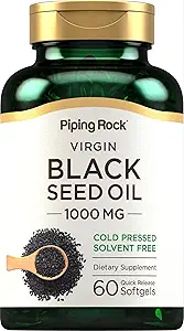 Piping Rock Black Seed Oil Softgel Capsules | 1000 mg | 60 Pills | Cold Pressed Branson Ücretsiz | GMO, Gluten Free Supplement Supplement