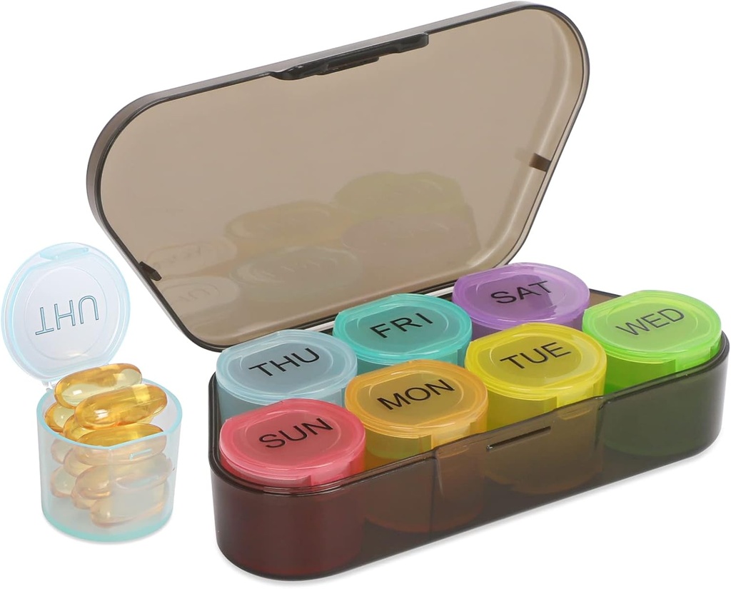 Nature display Weekly Pill Organizer, BPA Free Medicine Organizer Rainbow 7 Day Pill Box, Daily Portable Pill Conatainer for Pills /Vitamin/Fish Oil /Supplements [Lastest Version],Black